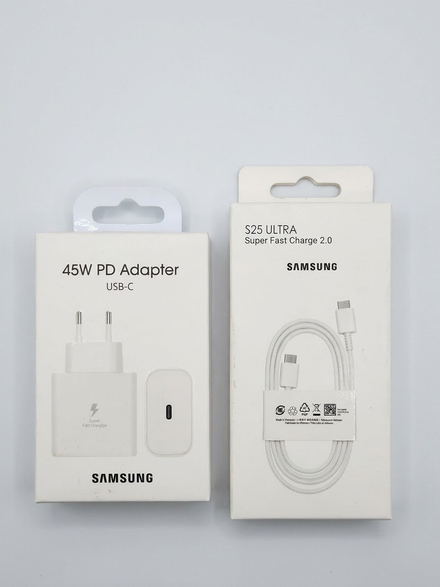 Samsung S25 Ultra 45W PD Adapter + Super Fast Charge 2.0 Cable - Original Type-C to Type-C Combo